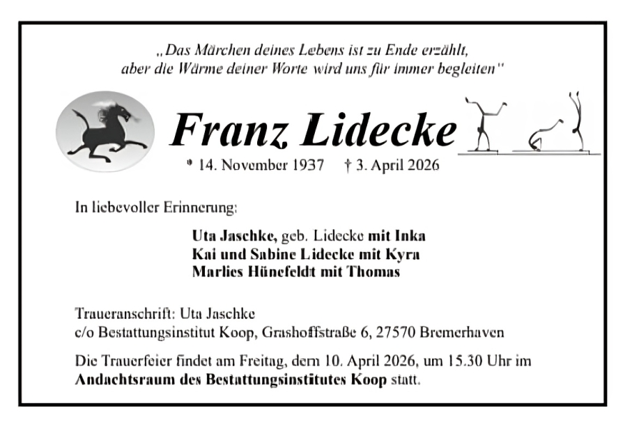 Traueranzeige Franz Lidecke